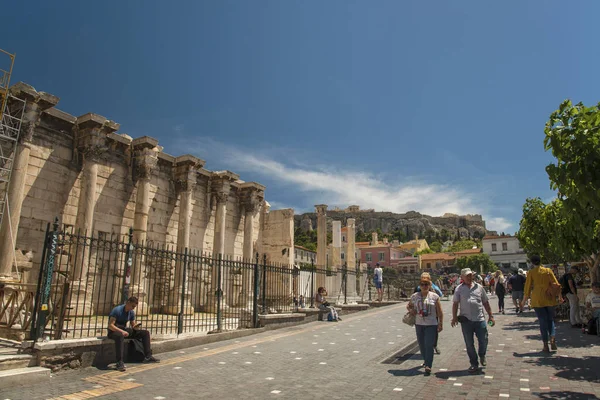 Atenas Grecia 2019 Ruinas Biblioteca Adriano Famoso Distrito Monastiraki — Foto de Stock