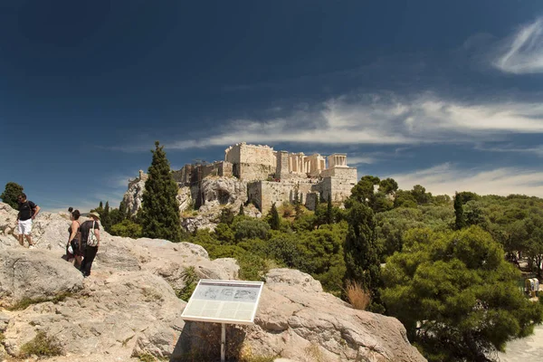 Atenas Grecia 2019 Vista Sobre Acrópolis Desde Cercana Colina Del — Foto de Stock
