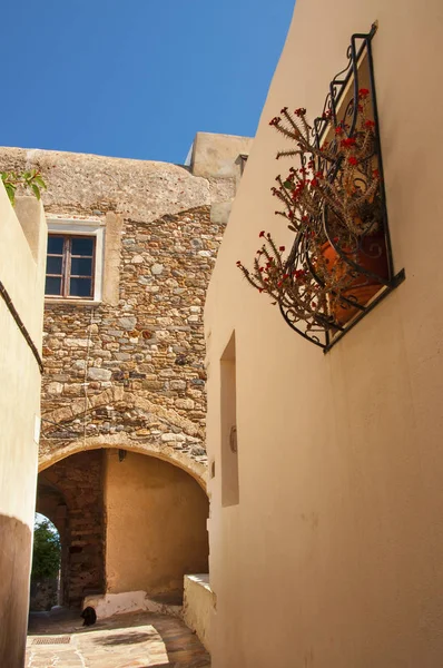 Naxos Grécia 2017 Narrow Street Casas Estilo Tradicional — Fotografia de Stock