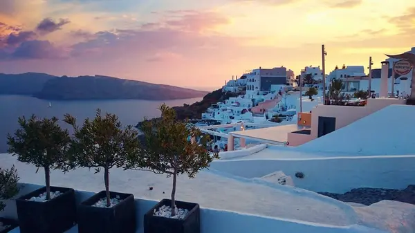 Oia Santorini Greece 2017 Watching Sunset Oia Town Santorini Island — стокове фото