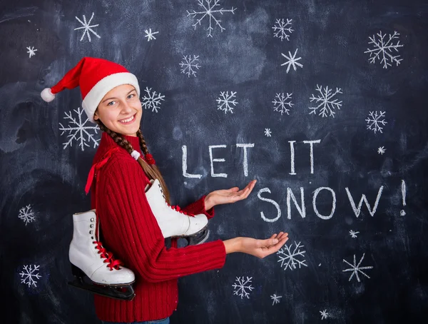 Ευτυχισμένος κορίτσι - αφήνει το χιόνι — Φωτογραφία Αρχείου