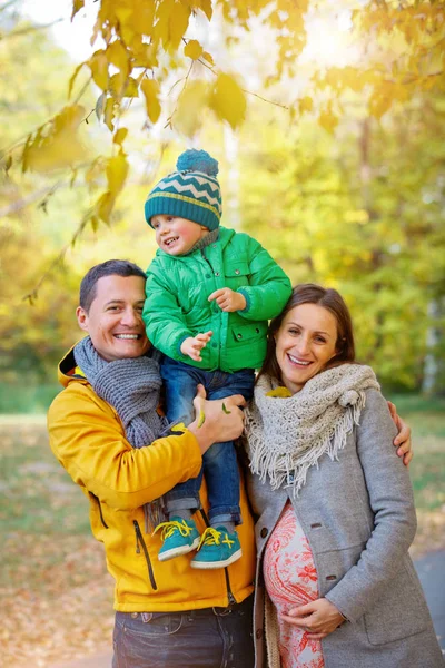 sonbahar parkta oynarken mutlu bir aile