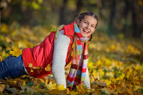 Beautiful young girl in the autumn park — Stock Photo, Image