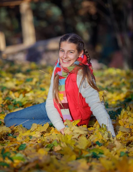 Szép fiatal lány az őszi parkban — Stock Fotó