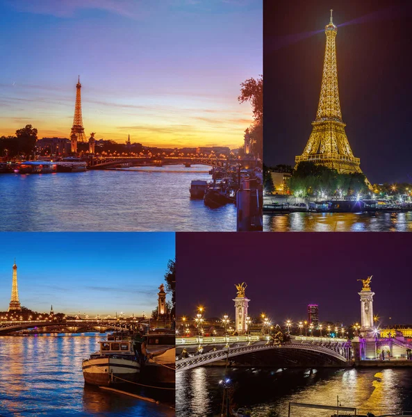 Κολάζ εικόνων της Παρίσι, το ηλιοβασίλεμα το βράδυ — Φωτογραφία Αρχείου