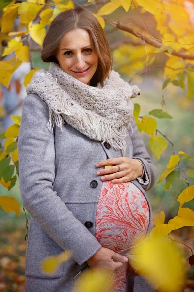 Bella donna incinta in autunno . — Foto Stock