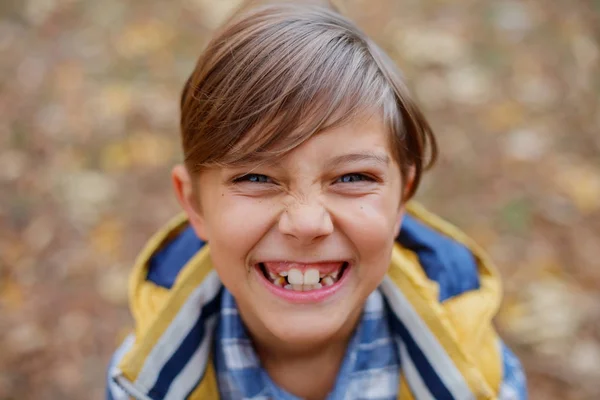 可爱的小小孩的男孩，在秋天公园享受. — 图库照片