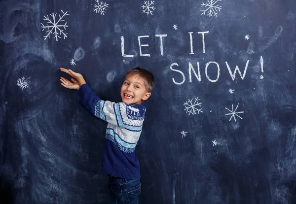 Boy with Snow in studio — Stock Photo, Image