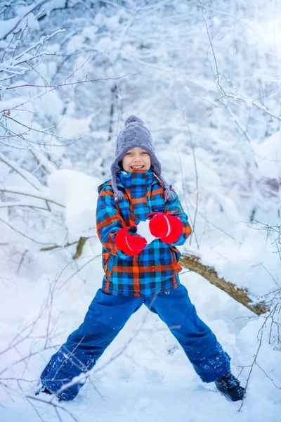 Vacker ung pojke i Vinterparken — Stockfoto