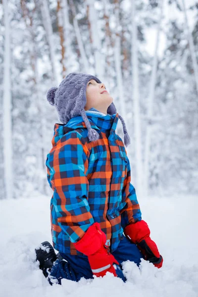 Schöner kleiner Junge im Winterpark — Stockfoto