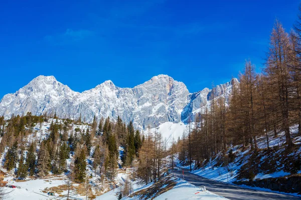 Invierno en los alpes austriacos. Camino en las montañas —  Fotos de Stock