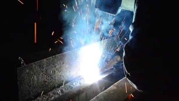 Welder Uses Torch Make Sparks Manufacture Metal Equipment — Stock Video