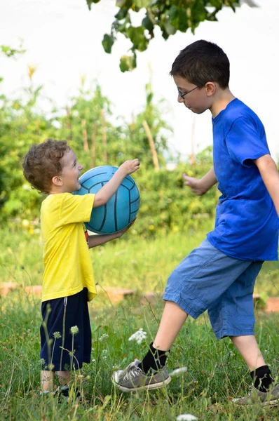 ボール遊びの兄弟 — ストック写真