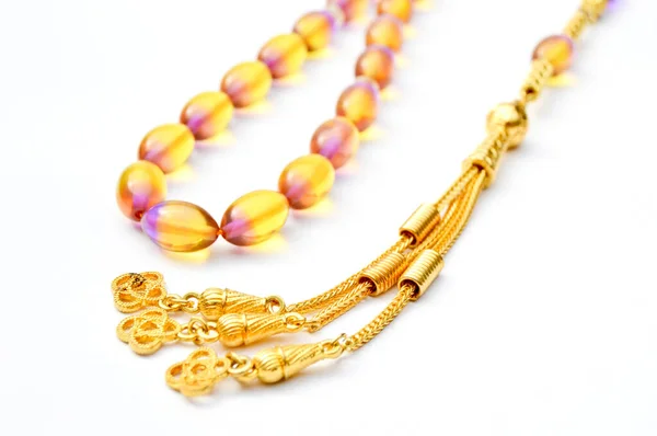 Perline Colorate Dorate Sequenziate Rosario Corto Tespih Tesbih — Foto Stock