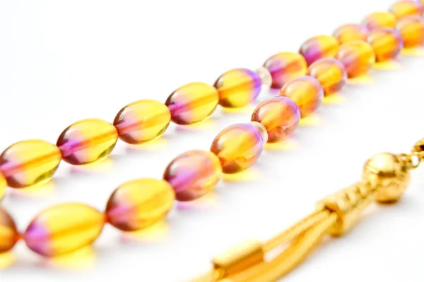 Farbenfrohe Und Goldene Perlen Kurzer Rosenkranz Tespih Tesbih — Stockfoto