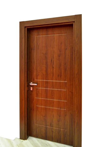 Modern brown front wooden door in house interior — Stock Photo, Image