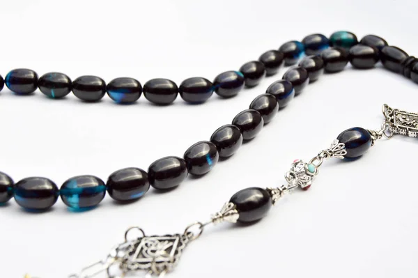 Black blue and silver beads sequenced, short rosary, tespih tesb — Stock Photo, Image