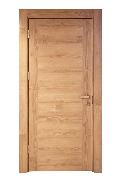 Puerta de madera frontal beige moderna en el interior de la casa —  Fotos de Stock