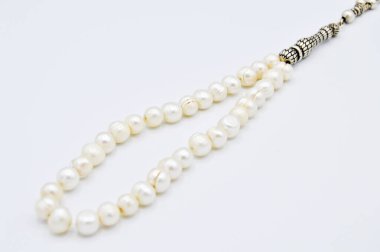 White pearl and silver beads sequenced, short rosary, tespih tes