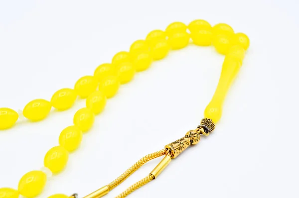 Perline gialle e dorate sequenziate, rosario corto, tespih tesbih — Foto Stock