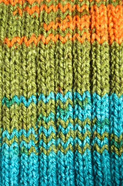 Handmade knitted fabric turquoise and green wool background text