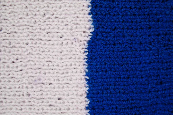 Vzor Tkaniny Vlny Ručně Pletené Tkaniny Modrá Bílá Vlna Pozadí — Stock fotografie