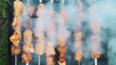 açık havada mangal şiş üzerinde kavurma Barbekü Şaşlık et pişirme