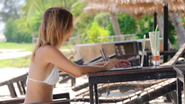 Hermosa mujer rubia freelancer, 4 disparos — Vídeo de stock