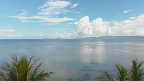 vol de la caméra vers la plage avec des palmiers dans un complexe de luxe 