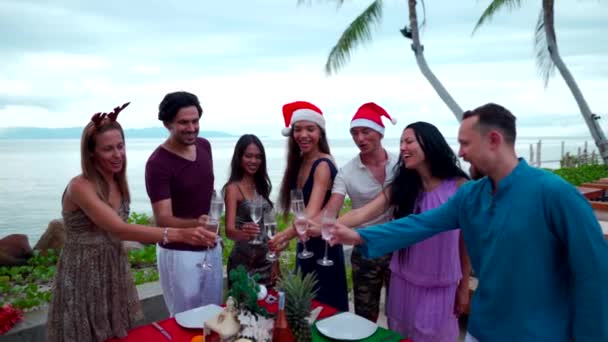 Grupo de personas felices de amigos de razas mixtas celebran Navidad y Año Nuevo — Vídeo de stock