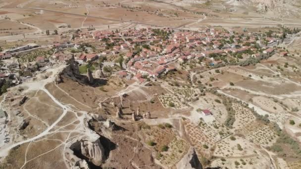 Aerial view of fairy chimneys valleys in Cappadocia Nevsehir Turkey — Stock Video