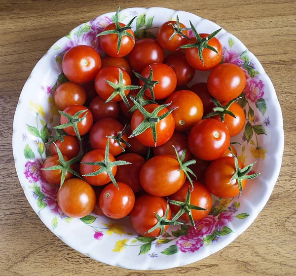 Red tomato in plate — Stock Photo, Image