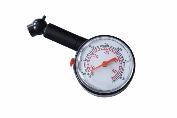 Μαύρο μανόμετρο με κόκκινο βέλος για τη μέτρηση της πίεσης i — Φωτογραφία Αρχείου