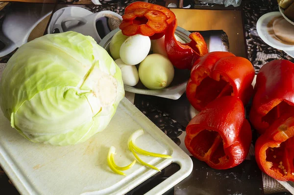 Λαχανικά Για Την Προετοιμασία Του Γεμιστού Λάχανου Και Του Κόκκινου — Φωτογραφία Αρχείου