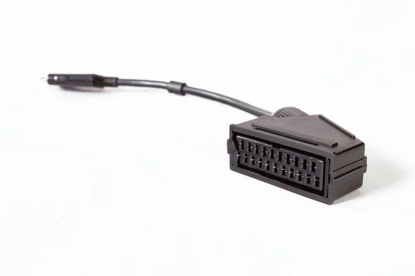 Conector Scart Isolado Branco Adaptador Preto Para Sinal Vídeo — Fotografia de Stock