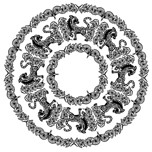 Kruhový ornament se znamení zvěrokruhu pro rok tygra — Stockový vektor
