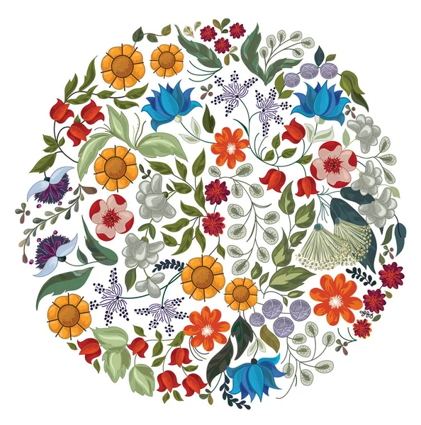 Circular ornament with spring flowers — Stock Vector