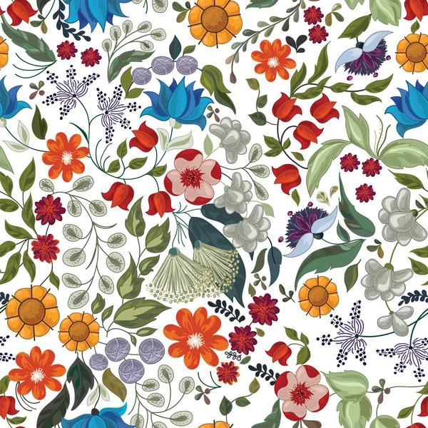 Фон с бесшовным рисунком весенних цветов — стоковый вектор