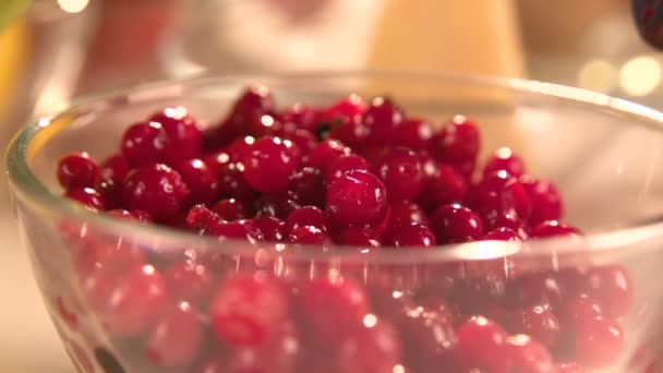 Cooking sauce for meat. Berries in a plate. Slow motion — Stock Video