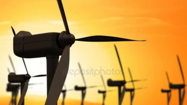 Yel türbinleri, Rüzgar enerjisi gündoğumu günbatımı gökyüzünde temizleyin. Yeşil enerji