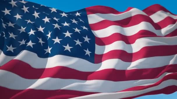 Animasyon sorunsuz döngü rüzgarda sallayarak ABD bayrağı arka plan — Stok video