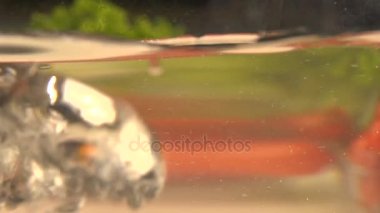 Kaynar su kabarcıkları. Makarna kaynayan suya düşüyor. Güzel çelik arka plan