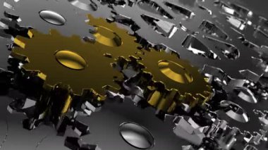 3D animasyon arka plan. Parçalar ve bağlantıları dönen tasarlanmış mekanizması