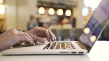 Eller mans dizüstü bilgisayar üzerinde çalışan Çizelgeler ve grafikler ve Keya yazma parmak analiz eder