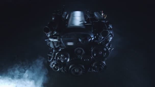 Fond sombre technologique moderne avec un moteur à combustion interne de la voiture — Video