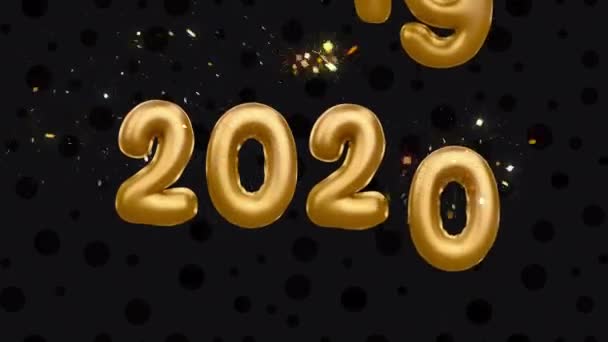 2020 Happy New Year Greetings Animated Balloons Text with Firework Confetti — Stock Video