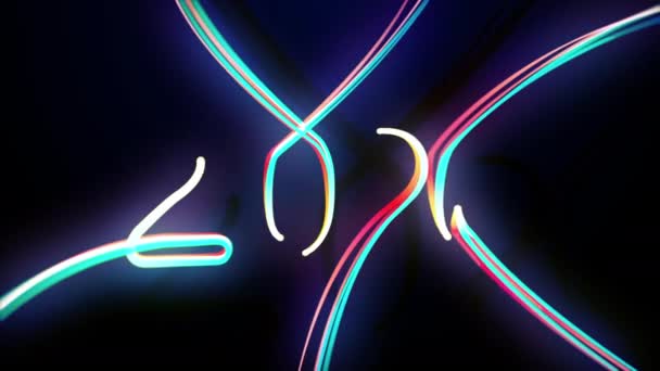 2020 Números de animação multicoloridos brilhantes do néon de luz de ano novo — Vídeo de Stock