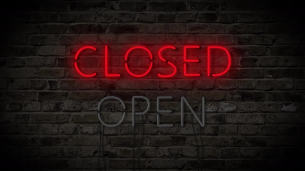 Colourful Neon Lights Closed and Open Letter Signboard Stylish Fluorescent Lamps — Stock Video
