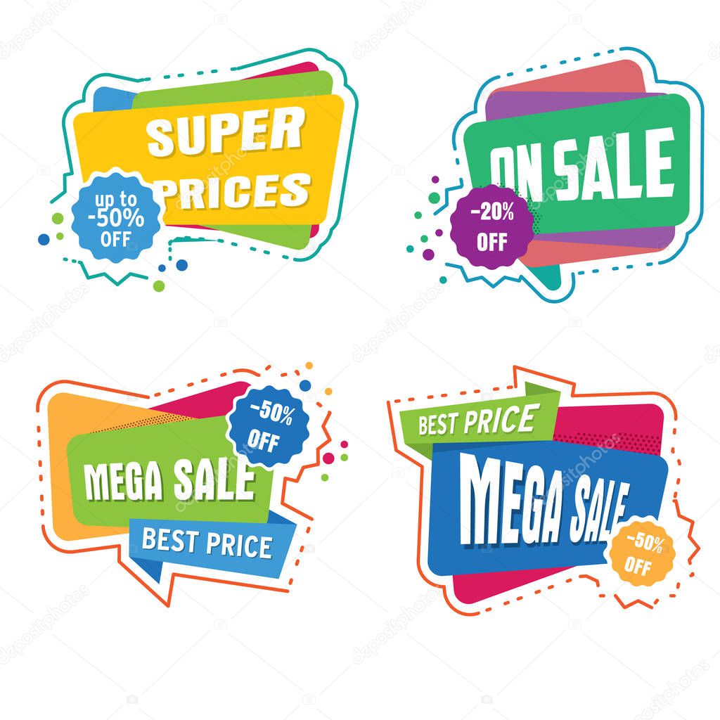super prices, vector collection of bright discount bubble tags, banners and stickers