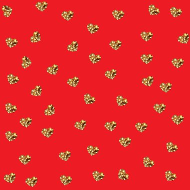 Soyut Sevgililer günü kalpleri. Altın ışıltılı kalpler. Tasarımınız için sorunsuz arka plan. Vektör çizim. Aşk kavramı. Şirin mutlu duvar kağıdı. Düğün için iyi fikir,